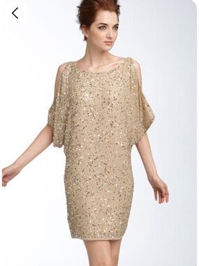 Aidan Mattox Sequin Cold-Shoulder Cocktail Dress in Gold